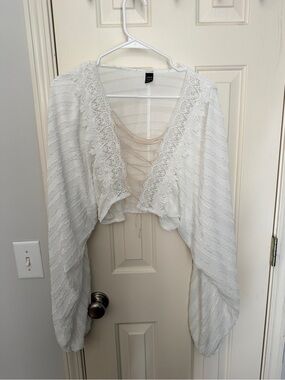 SHEIN White Crochet-Trim Sheer Crop Top